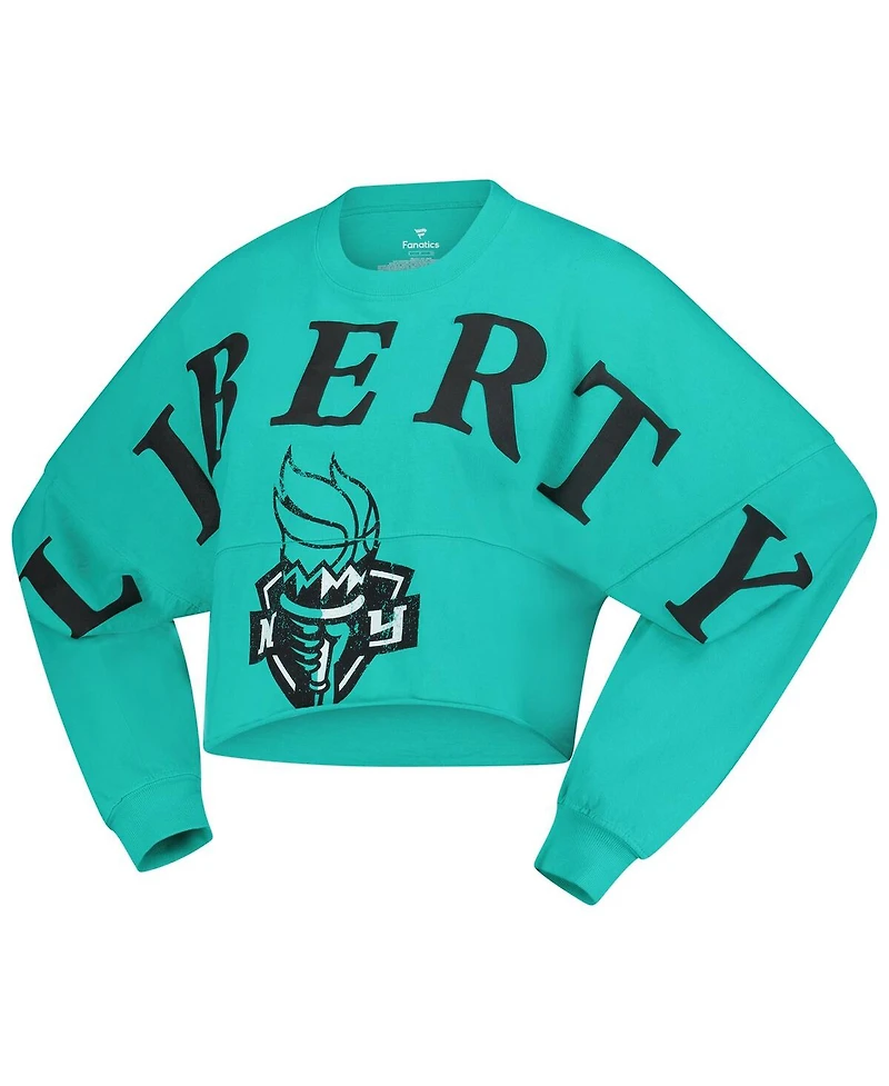 Spirit Jersey Women's Mint New York Liberty Jumbo Print Oversized Cropped Long-Sleeve T-Shirt