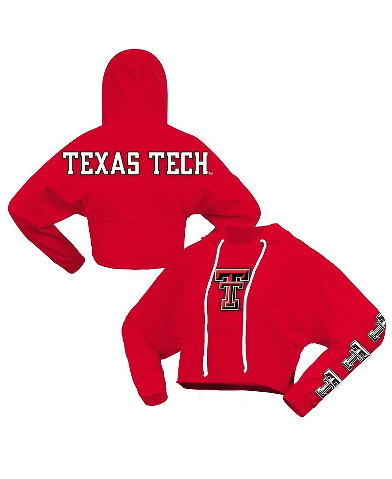 Spirit Jersey Women's Red Texas Tech Raiders Oversized Cropped Pullover Hoodie