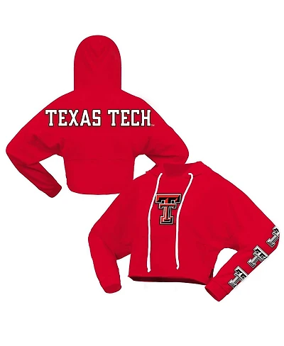 Spirit Jersey Women's Red Texas Tech Raiders Oversized Cropped Pullover Hoodie