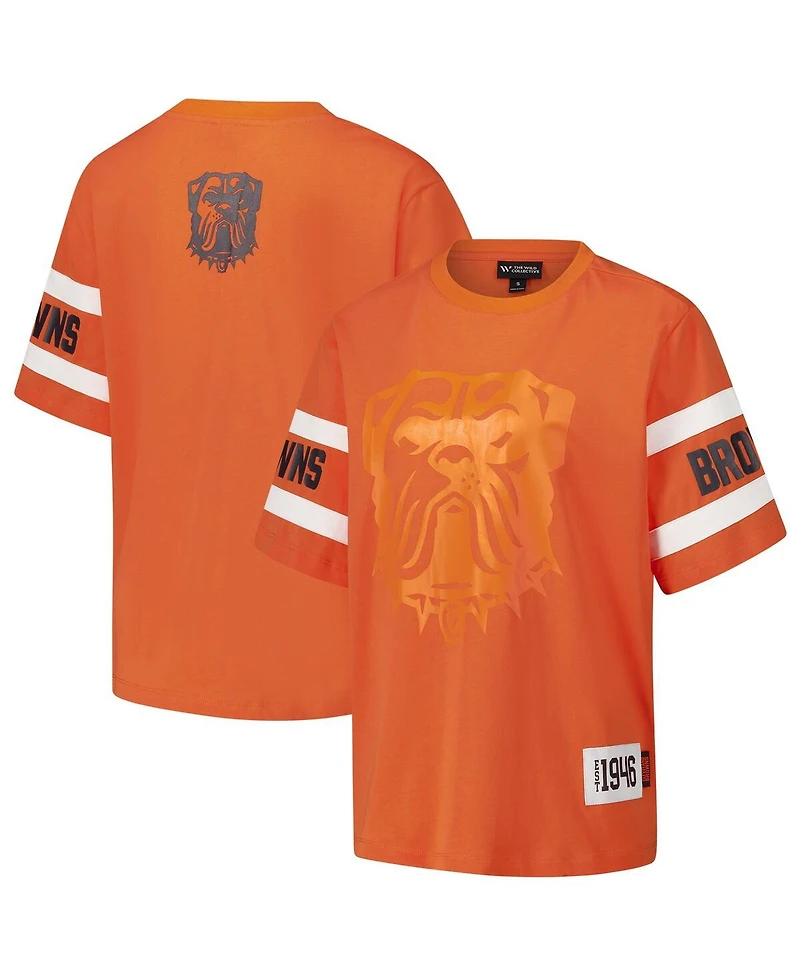 The Wild Collective Women's Orange Cleveland Browns Drop Shoulder T-Shirt