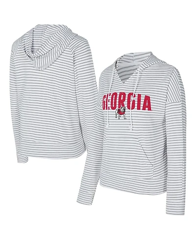 Concepts Sport Men's White/Gray Georgia Bulldogs French Terry Striped V-Neck Pullover Hoodie
