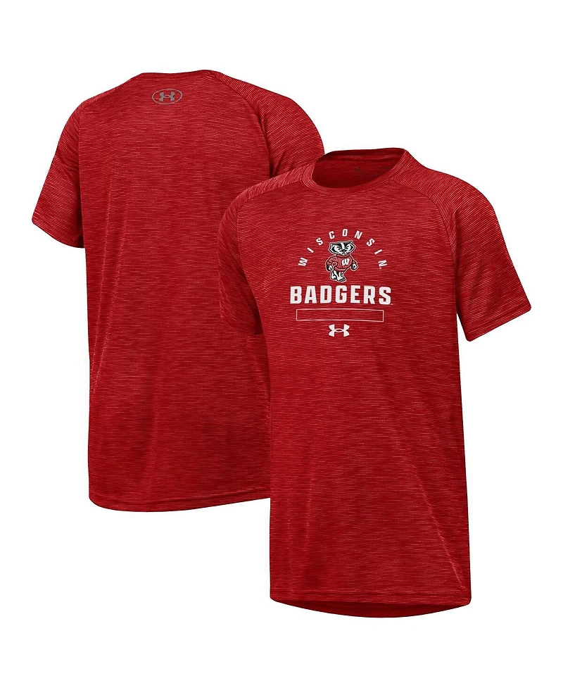 Under Armour Big Boys and Girls Heather Red Wisconsin Badgers Ultra Soft Rye Tech Performance T-Shirt