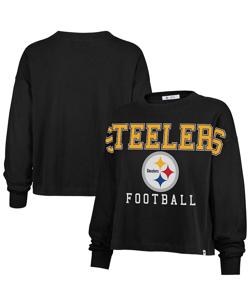 '47 Brand Women's Black Pittsburgh Steelers Outreach City Oversized Long Sleeve T-Shirt