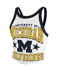 '47 Brand Women's White Michigan Wolverines Energize Sporty Cropped Racerback Tank Top