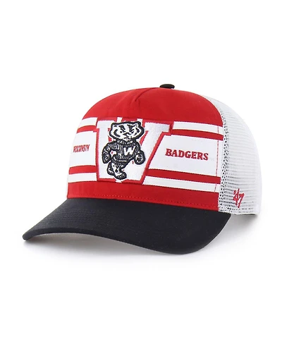 '47 Brand Big Boys and Girls Red/Black Wisconsin Badgers Super Stripe Hitch Adjustable Trucker Hat