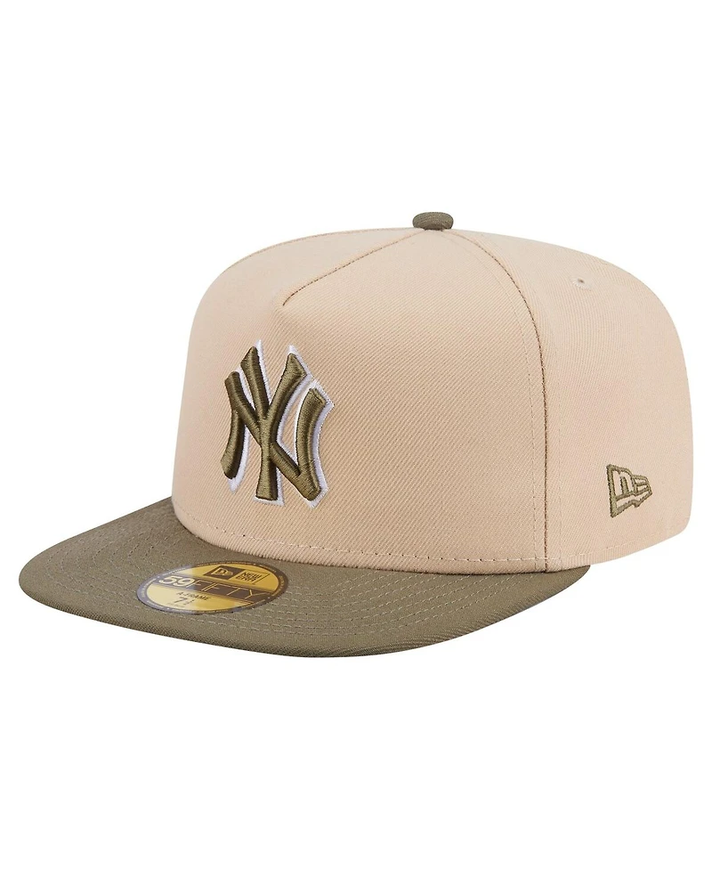 New Era Men's Light Beige/Olive York Yankees Two-Tone Color Pack A-Frame 59FIFTY Fitted Hat