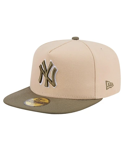 New Era Men's Light Beige/Olive York Yankees Two-Tone Color Pack A-Frame 59FIFTY Fitted Hat