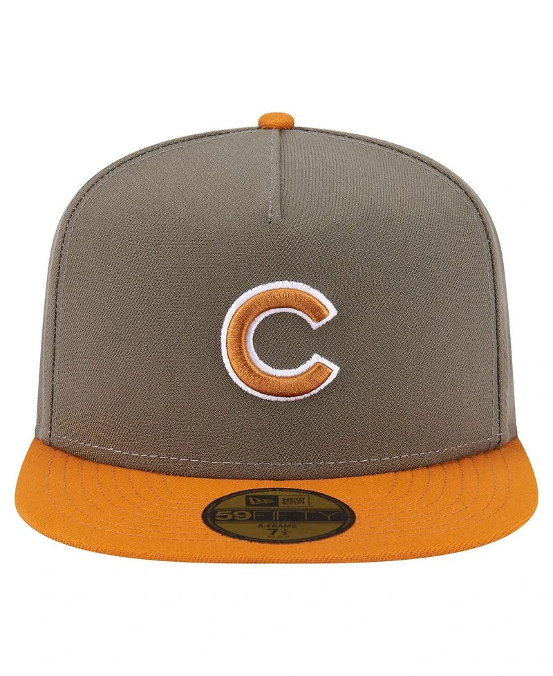 New Era Men's Olive/Orange Chicago Cubs Two-Tone Color Pack A-Frame 59FIFTY Fitted Hat