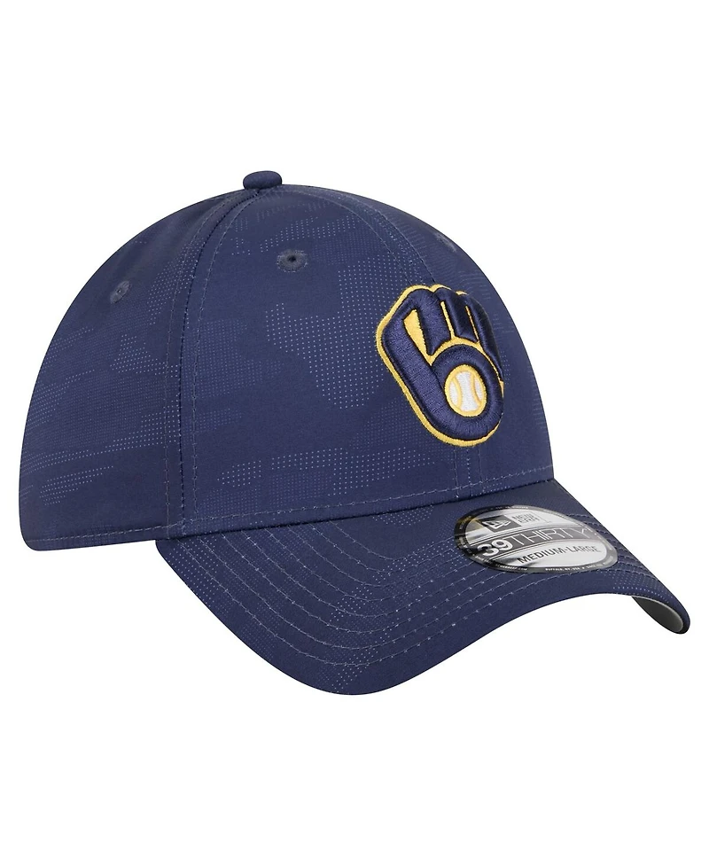 New Era Men's Navy Milwaukee Brewers Tonal Camo 39THIRTY Flex Hat