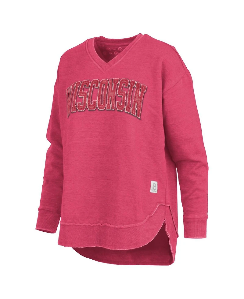 Pressbox Women's Red Wisconsin Badgers Westin Poncho V-Neck Pullover Sweatshirt