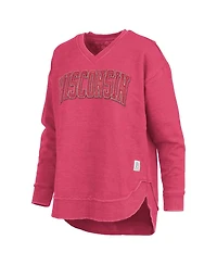 Pressbox Women's Red Wisconsin Badgers Westin Poncho V-Neck Pullover Sweatshirt