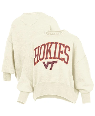 Pressbox Women's Natural Virginia Tech Hokies Oversized Waist-Length Crewneck Sweatshirt