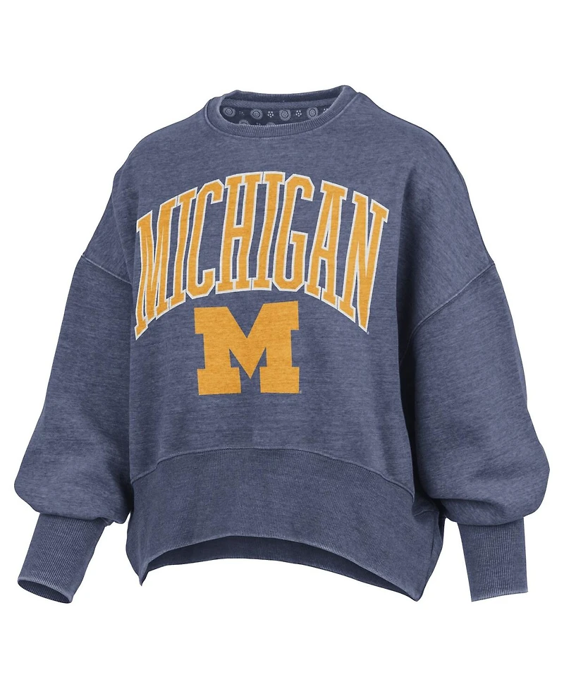 Pressbox Women's Navy Michigan Wolverines Oversized Waist-Length Crewneck Sweatshirt