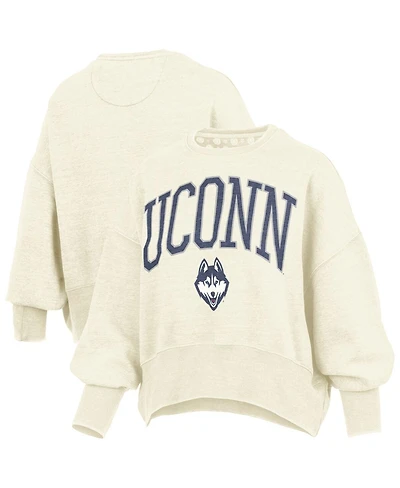 Pressbox Women's Natural UConn Huskies Oversized Waist-Length Crewneck Sweatshirt