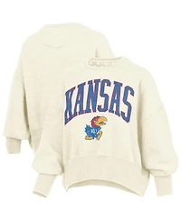Pressbox Women's Natural Kansas Jayhawks Oversized Waist-Length Crewneck Sweatshirt