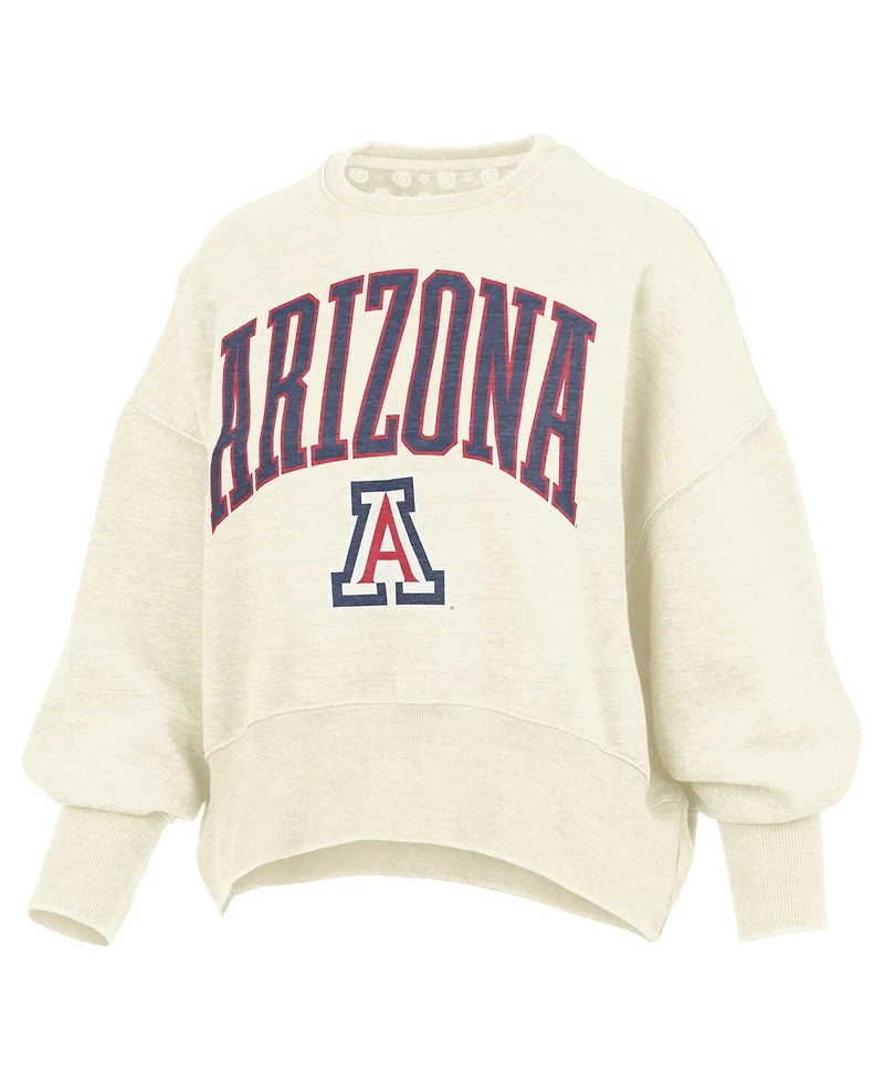Pressbox Women's Natural Arizona Wildcats Oversized Waist-Length Crewneck Sweatshirt