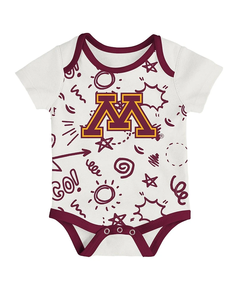 Outerstuff Baby Boys and Girls 3-Pack Minnesota Golden Gophers All Day Play Bodysuit Set