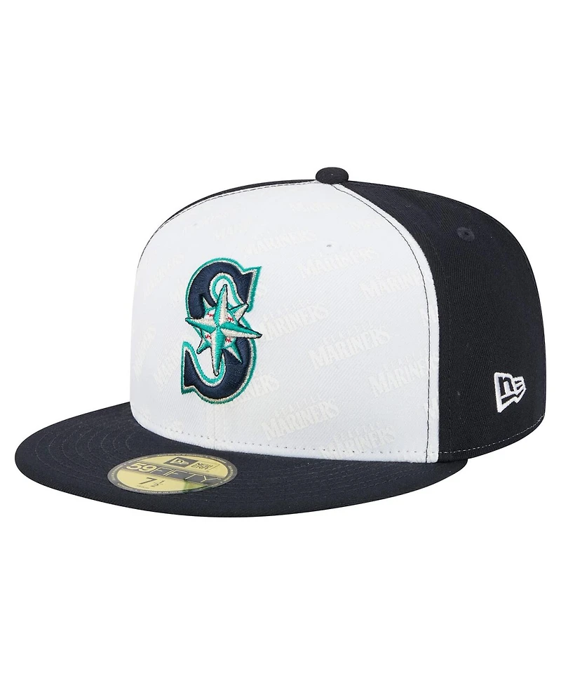 New Era Men's White/Navy Seattle Mariners Repeat 59FIFTY Fitted Hat