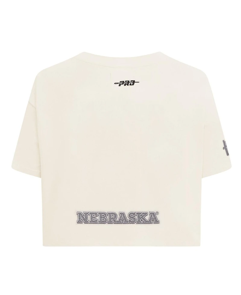 Pro Standard Women's Cream Nebraska Huskers Reverse French Terry Boxy Cropped T-Shirt