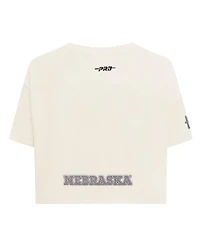 Pro Standard Women's Cream Nebraska Huskers Reverse French Terry Boxy Cropped T-Shirt