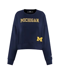 Pro Standard Women's Navy Michigan Wolverines Sequin Boxy Cropped Pullover Sweatshirt