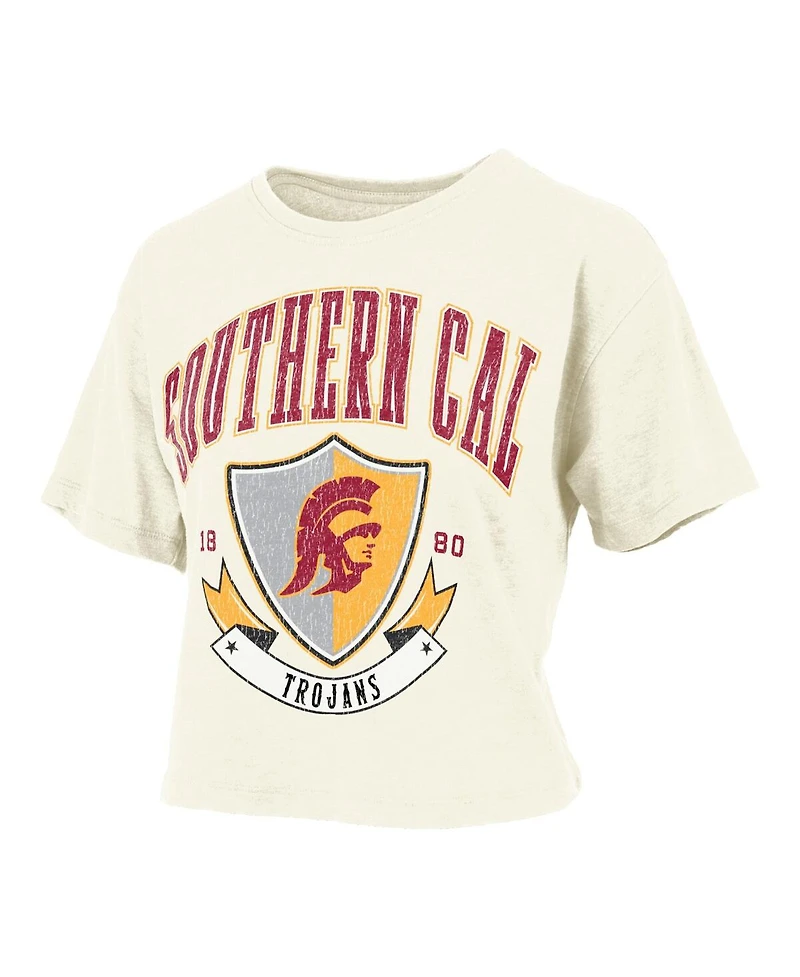 Pressbox Women's Cream Usc Trojans Buckler Vintage Cropped T-Shirt
