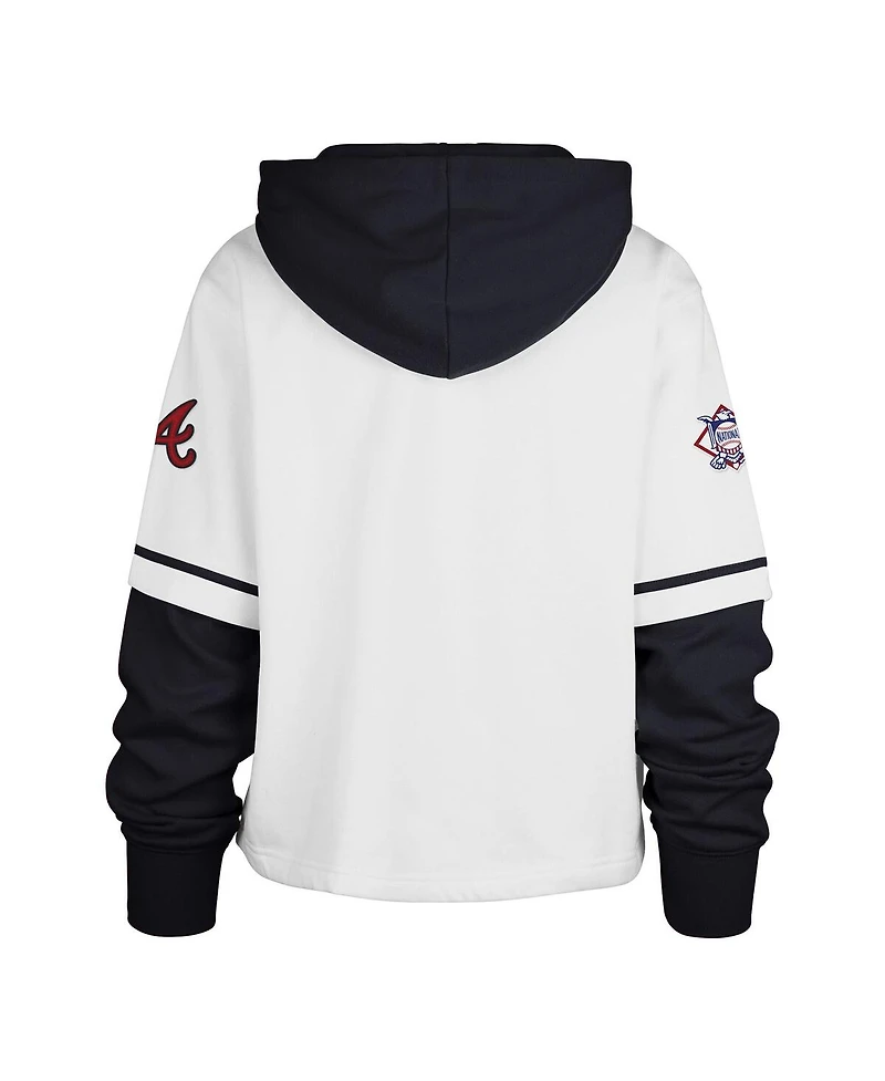 '47 Brand Women's White Atlanta Braves Trifecta Shortstop Cropped Pullover Hoodie