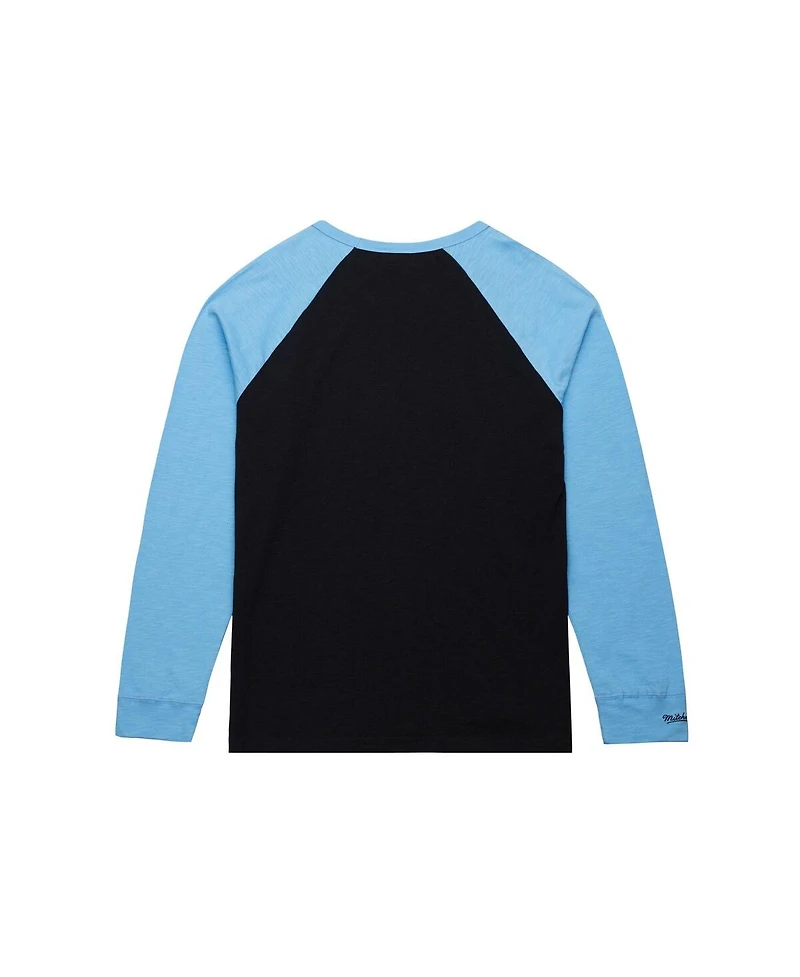 Mitchell & Ness Men's Black/Light Blue Utah Mammoth Legendary Slub Long Sleeve Raglan T-Shirt