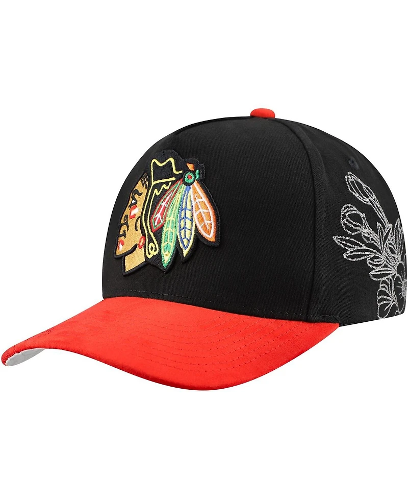 Mitchell & Ness Black/Red Chicago Blackhawks May Flowers Pro Crown Adjustable Hat