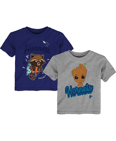 Outerstuff Toddler Heather Gray Charlotte Hornets 2-Piece Guardians Of The Galaxy T-Shirt Set
