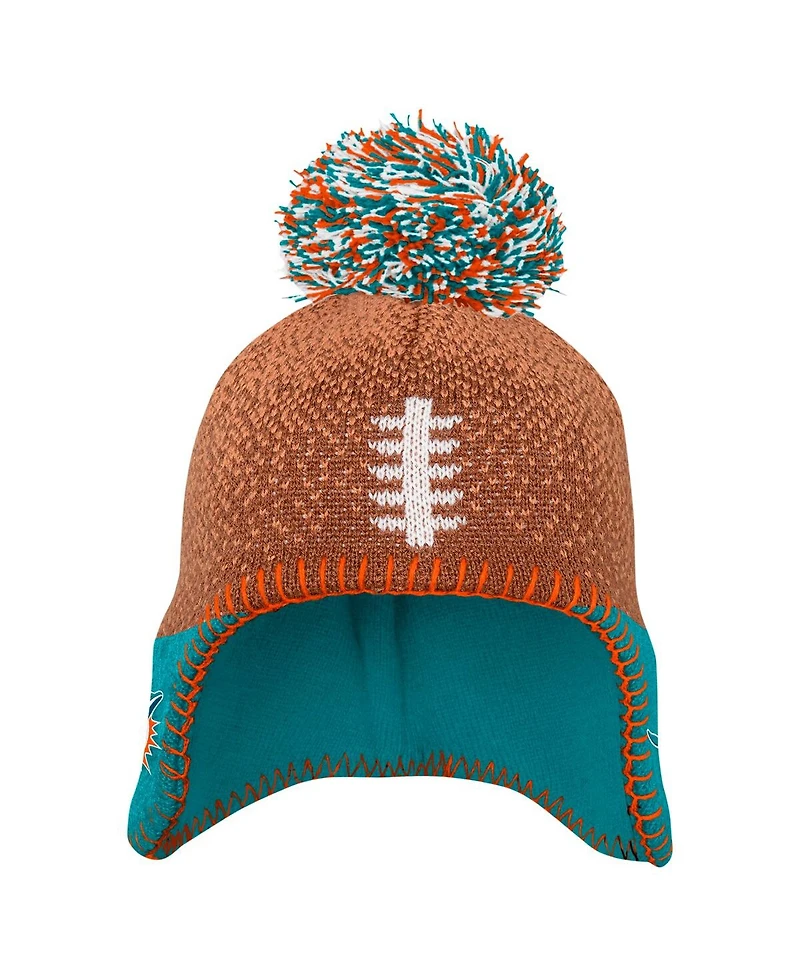 Outerstuff Baby Boys and Girls Brown Miami Dolphins Football Head Knit with Pom Hat