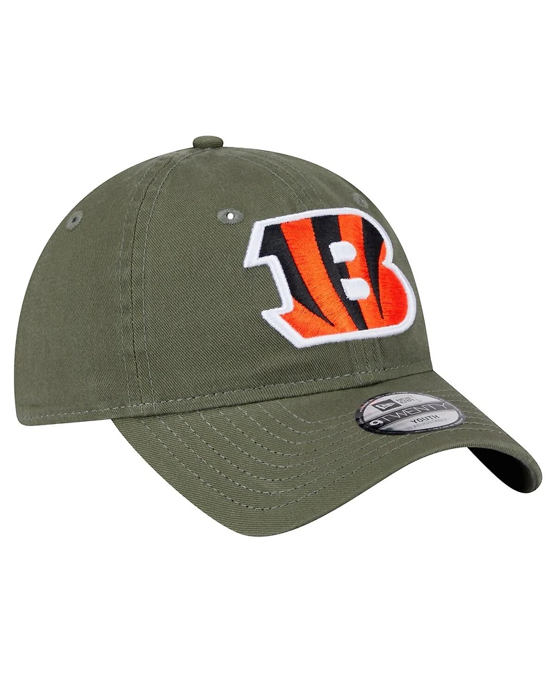 New Era Big Boys and Girls Olive Cincinnati Bengals Main 9TWENTY Adjustable Hat
