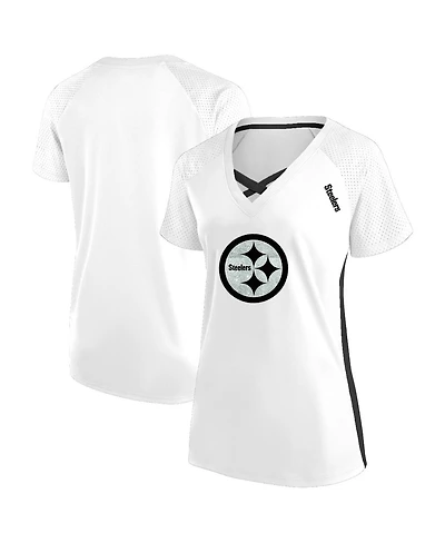 Fanatics Women's White Pittsburgh Steelers Plus Size Glitter Lace-Up V-Neck T-Shirt