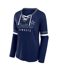 Fanatics Women's Navy Dallas Cowboys Plus Won Done Lace-Up V-Neck Long Sleeve T-Shirt