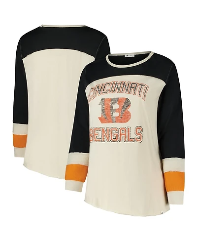 '47 Brand Women's Cream/Black Cincinnati Bengals Plus Double Header Curve Toni Long Sleeve T-Shirt