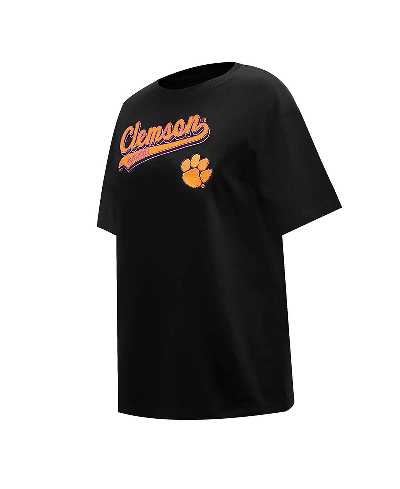 Pro Standard Women's Black Clemson Tigers Script Tail Oversized Boyfriend T-Shirt