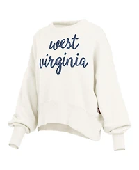 Pressbox Women's Cream West Virginia Mountaineers Oversized Chelsea Waist Length Pullover Sweatshirt