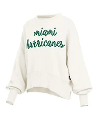 Pressbox Women's Cream Miami Hurricanes Oversized Chelsea Waist Length Pullover Sweatshirt