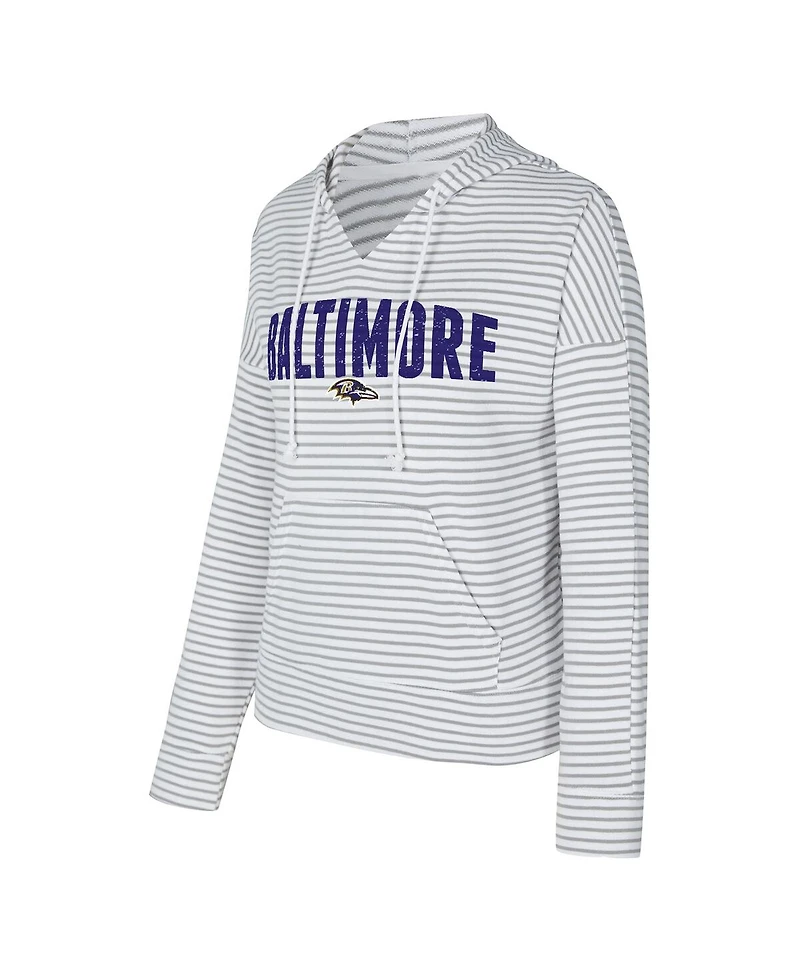 Concepts Sport Women's White/Gray Baltimore Ravens Liftoff Striped Notch Neck Pullover Hoodie