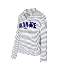 Concepts Sport Women's White/Gray Baltimore Ravens Liftoff Striped Notch Neck Pullover Hoodie