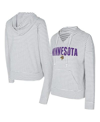 Concepts Sport Women's White/Gray Minnesota Vikings Liftoff Striped Notch Neck Pullover Hoodie