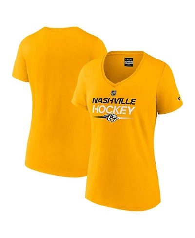 Fanatics Women's Gold Nashville Predators Authentic Pro Primary V-Neck T-Shirt