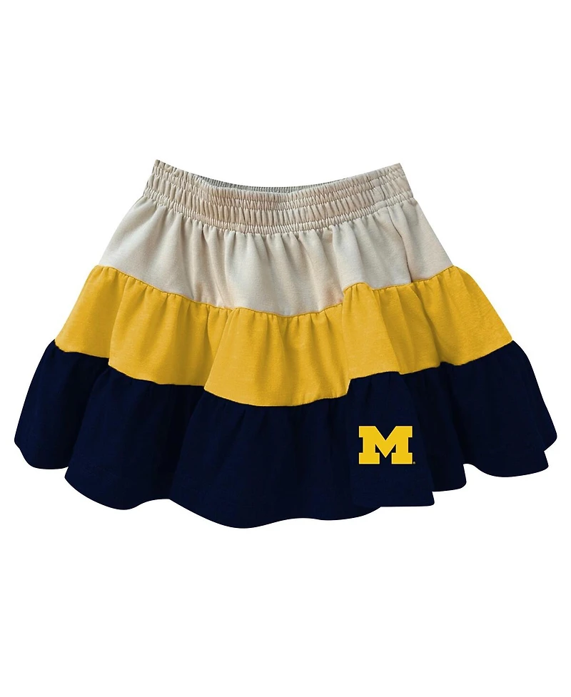 Wes & Willy Girls Toddler 2-Piece Tan Michigan Wolverines Tri-Blend Sleeveless Full zip Hoodie and Tiered Skirt Set