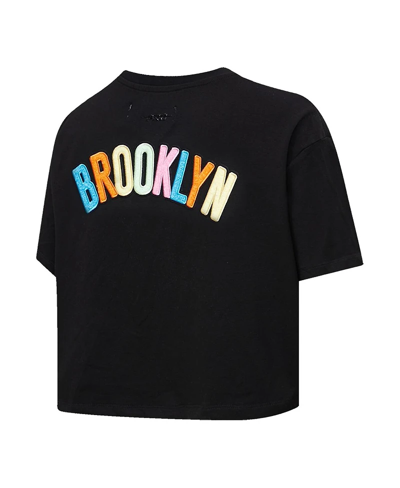 Pro Standard Women's Black Brooklyn Nets Washed Neon Cropped Boxy T-Shirt