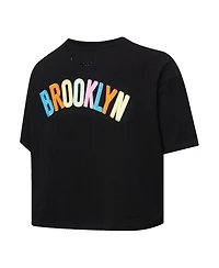 Pro Standard Women's Black Brooklyn Nets Washed Neon Cropped Boxy T-Shirt