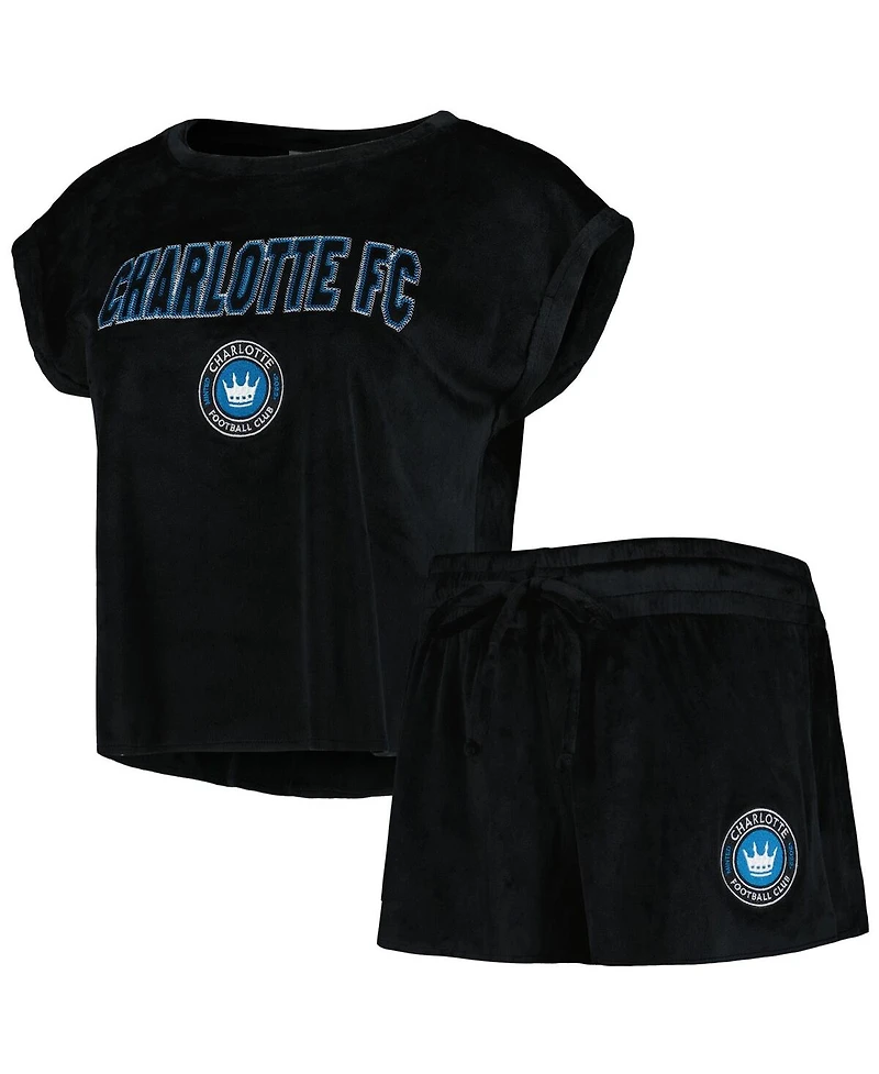 Concepts Sport Women's 2-Piece Black Charlotte Fc Intermission Top and Shorts Sleep Set