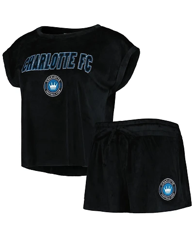Concepts Sport Women's 2-Piece Black Charlotte Fc Intermission Top and Shorts Sleep Set