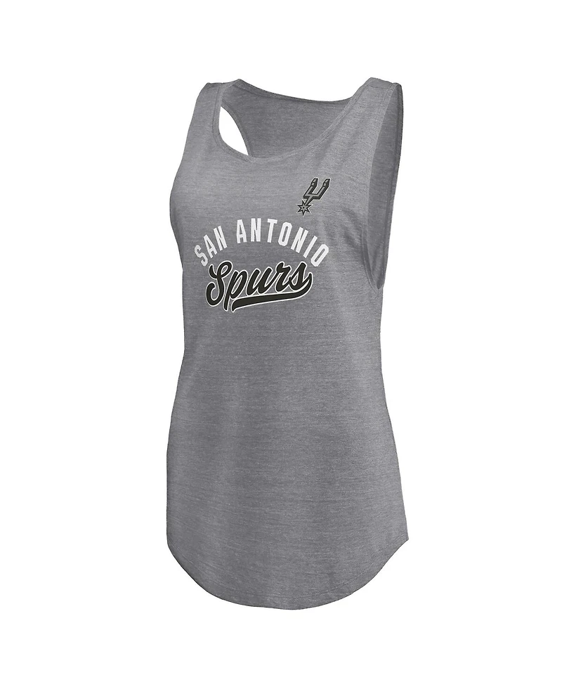 Fanatics Women's Heathered Gray San Antonio Spurs Quality Time Open Scoop Neck Tri-Blend Tank Top
