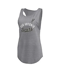 Fanatics Women's Heathered Gray San Antonio Spurs Quality Time Open Scoop Neck Tri-Blend Tank Top