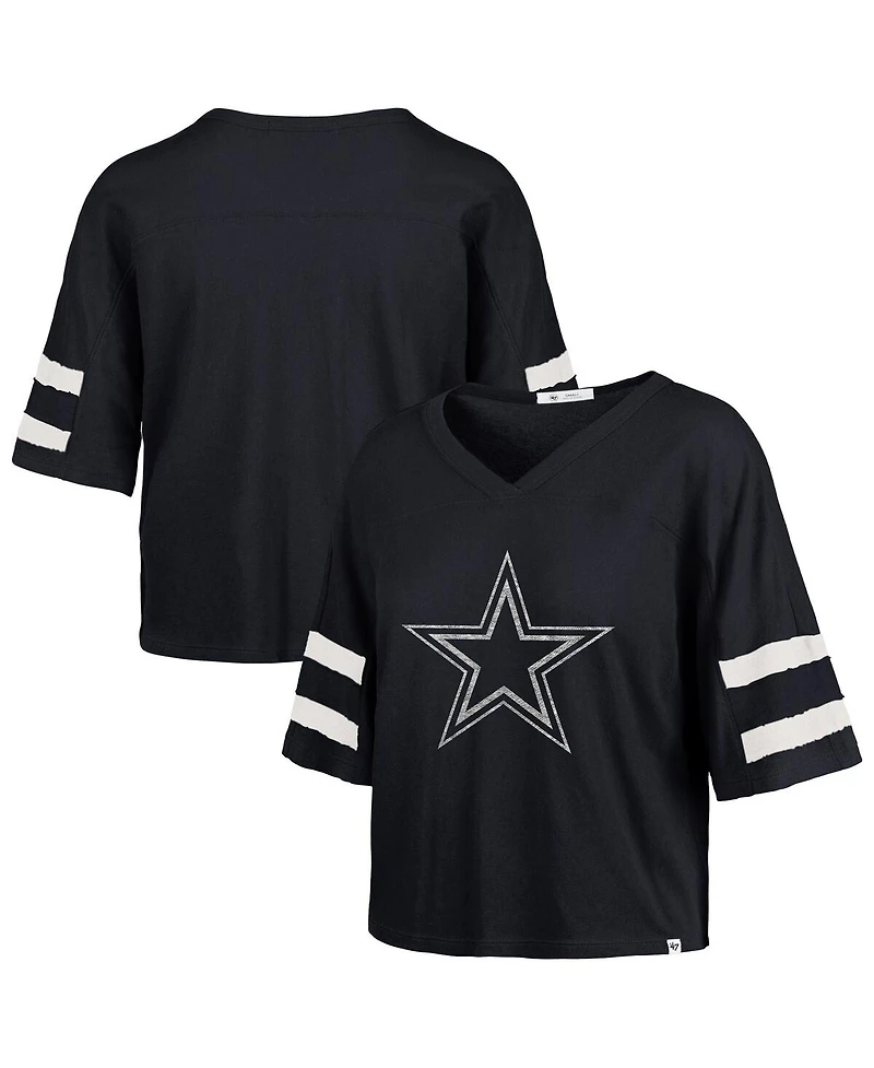 '47 Brand Women's Navy Dallas Cowboys Premier Scout Cropped V-Neck T-Shirt